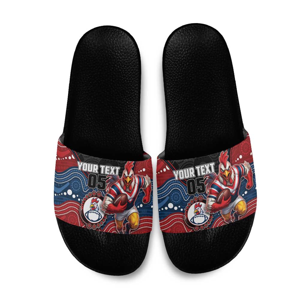 Custom Roosters Slide Sandals Chicken Mascot With Aboriginal Indigenous