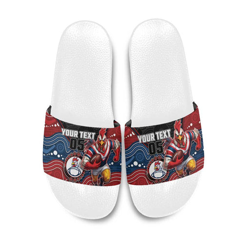 Custom Roosters Slide Sandals Chicken Mascot With Aboriginal Indigenous
