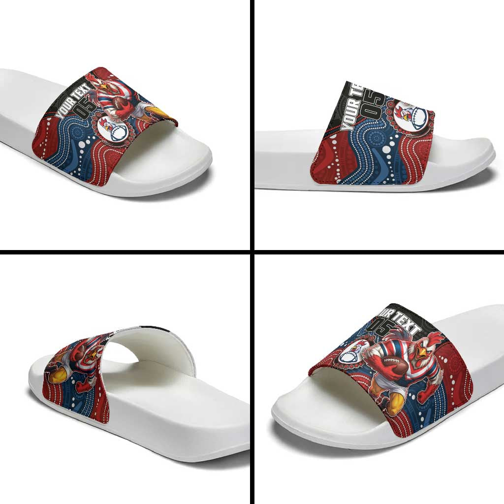 Custom Roosters Slide Sandals Chicken Mascot With Aboriginal Indigenous