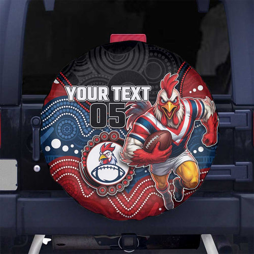 Custom Roosters Spare Tire Cover Chicken Mascot With Aboriginal Indigenous