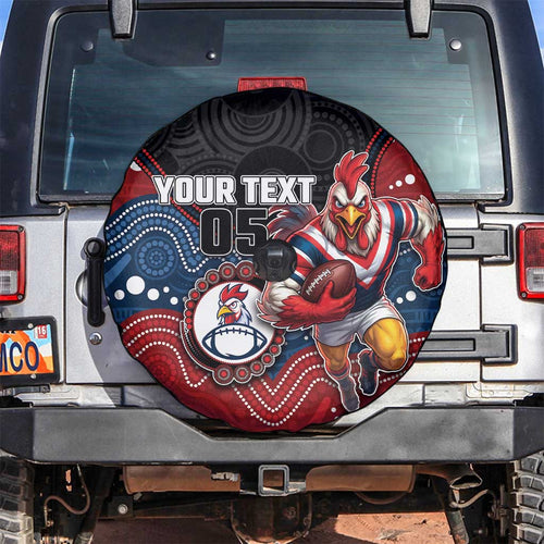 Custom Roosters Spare Tire Cover Chicken Mascot With Aboriginal Indigenous