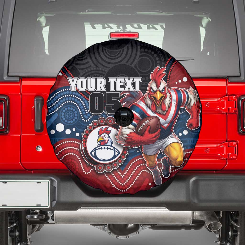 Custom Roosters Spare Tire Cover Chicken Mascot With Aboriginal Indigenous