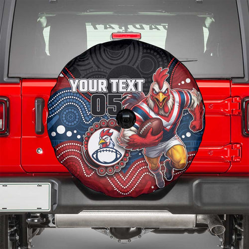 Custom Roosters Spare Tire Cover Chicken Mascot With Aboriginal Indigenous