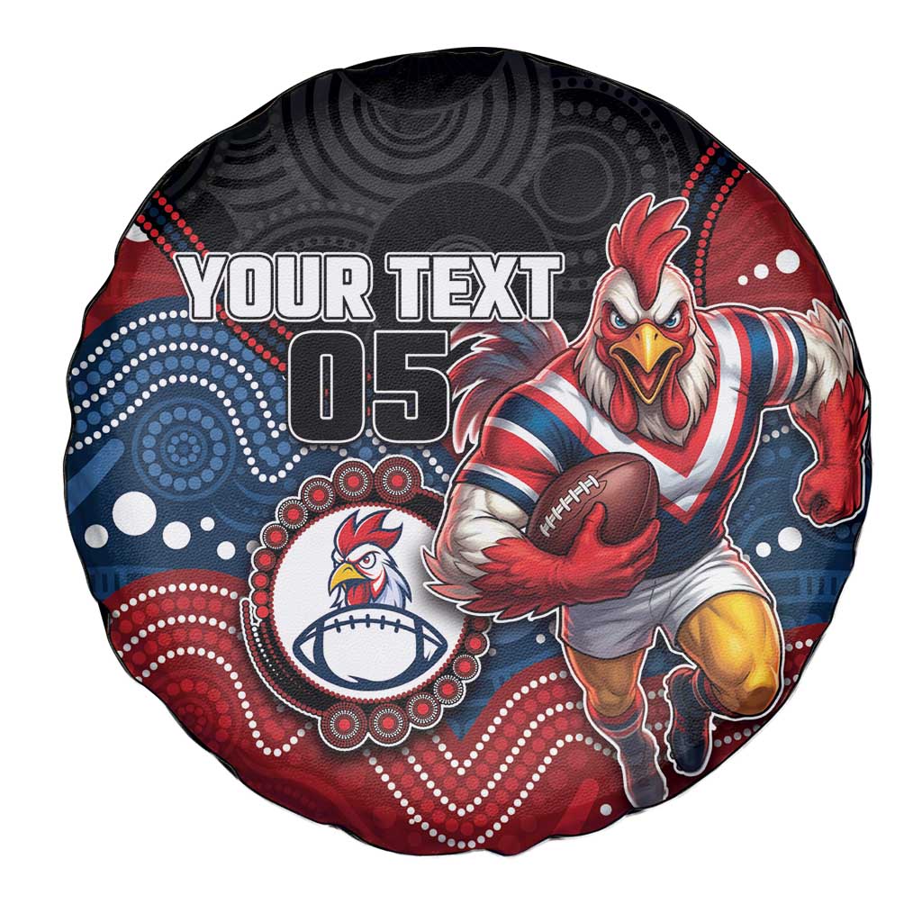 Custom Roosters Spare Tire Cover Chicken Mascot With Aboriginal Indigenous