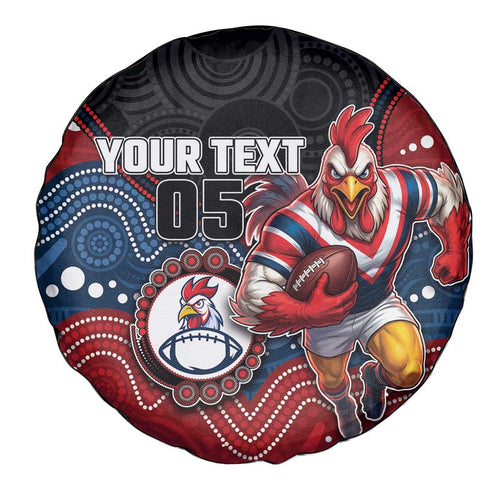 Custom Roosters Spare Tire Cover Chicken Mascot With Aboriginal Indigenous