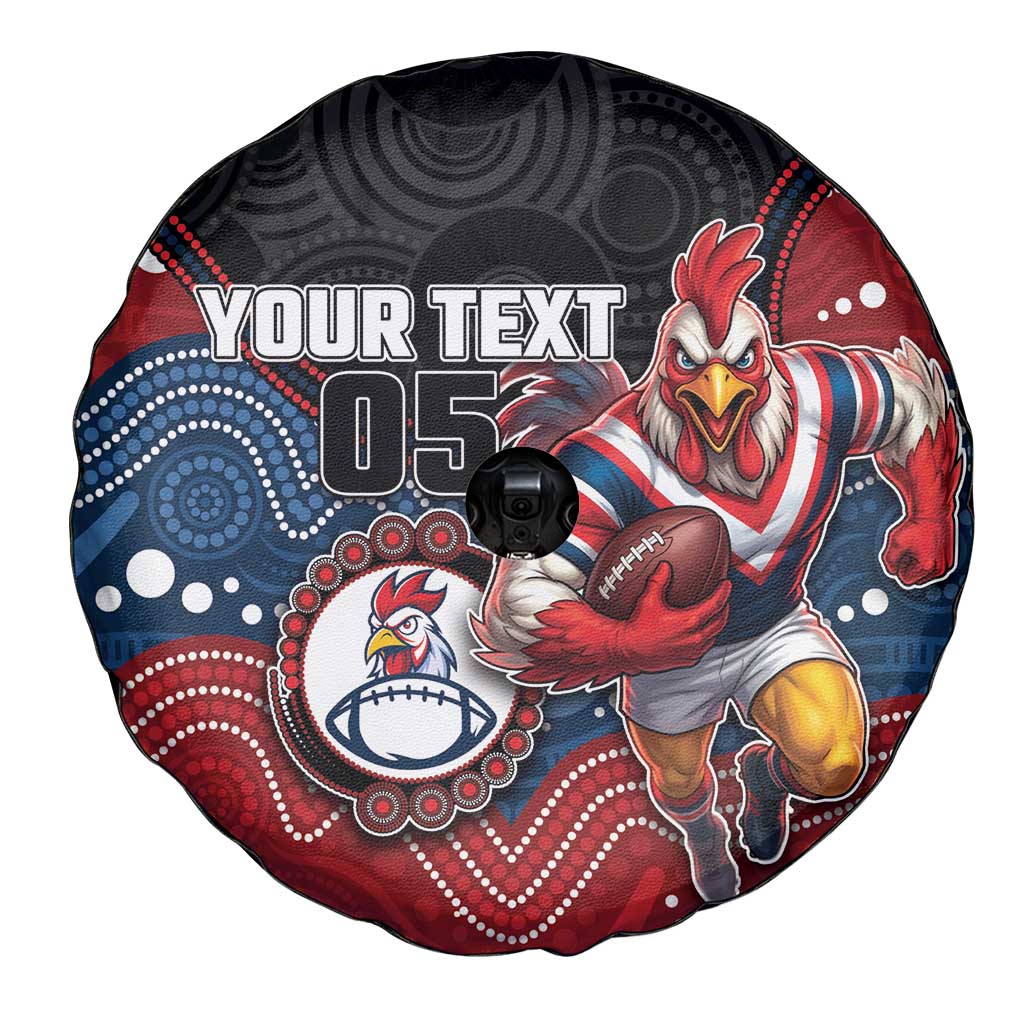 Custom Roosters Spare Tire Cover Chicken Mascot With Aboriginal Indigenous