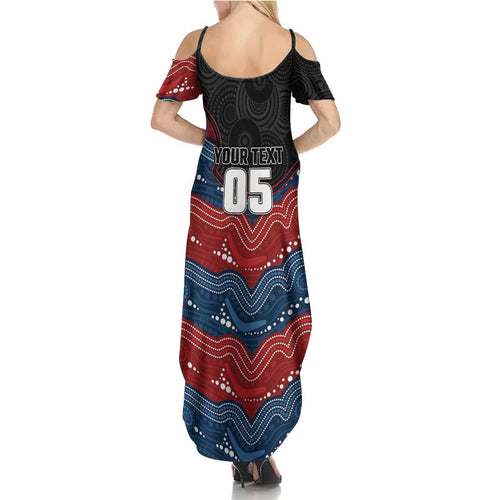 Custom Roosters Summer Maxi Dress Chicken Mascot With Aboriginal Indigenous