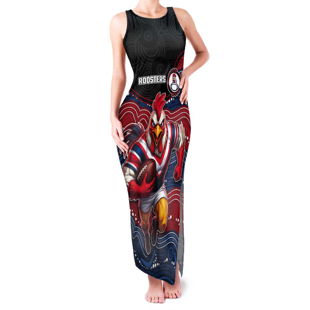 Custom Roosters Tank Maxi Dress Chicken Mascot With Aboriginal Indigenous