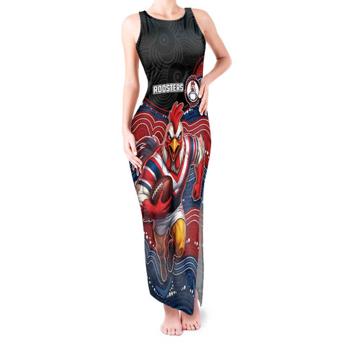 Custom Roosters Tank Maxi Dress Chicken Mascot With Aboriginal Indigenous
