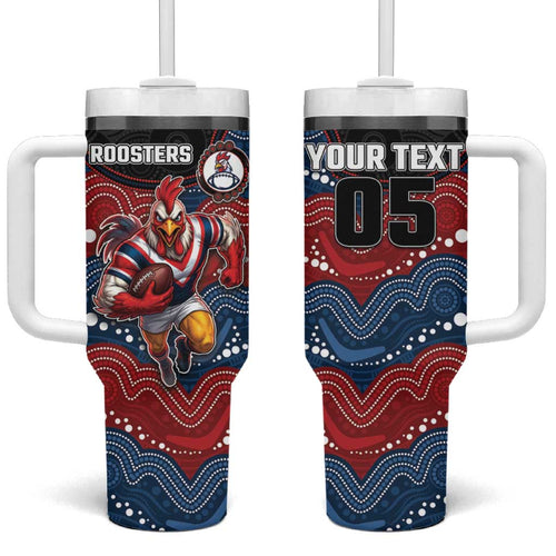 Custom Roosters Tumbler With Handle Chicken Mascot With Aboriginal Indigenous