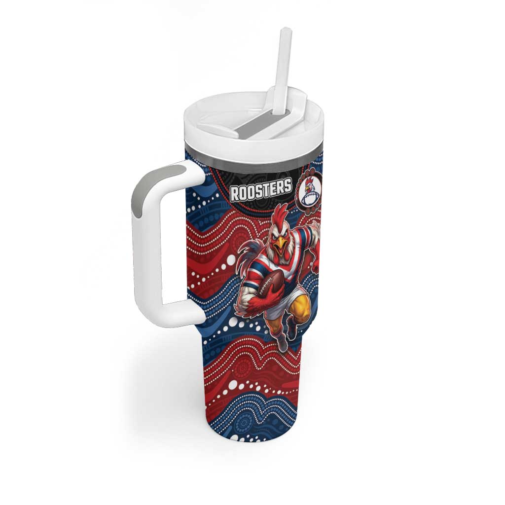 Custom Roosters Tumbler With Handle Chicken Mascot With Aboriginal Indigenous