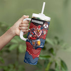 Custom Roosters Tumbler With Handle Chicken Mascot With Aboriginal Indigenous