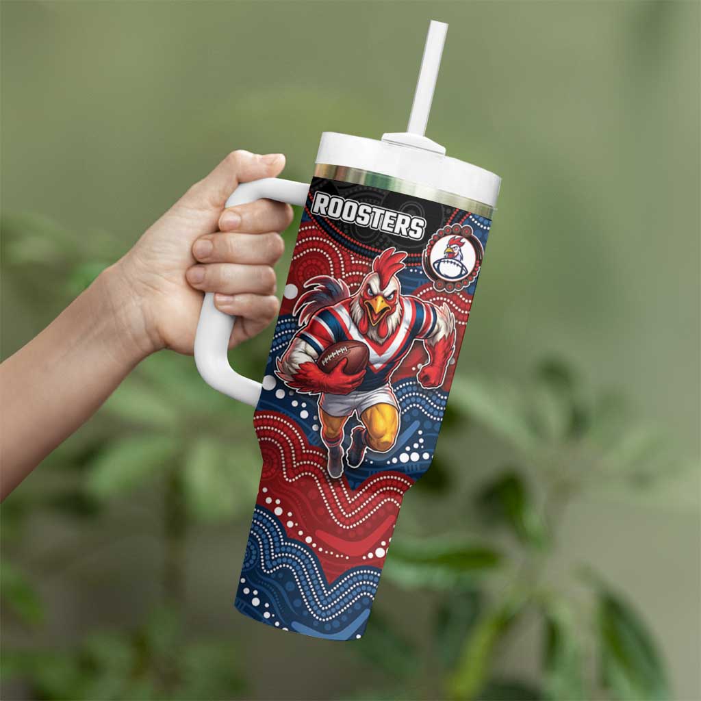 Custom Roosters Tumbler With Handle Chicken Mascot With Aboriginal Indigenous