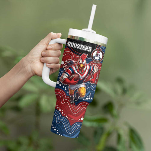 Custom Roosters Tumbler With Handle Chicken Mascot With Aboriginal Indigenous