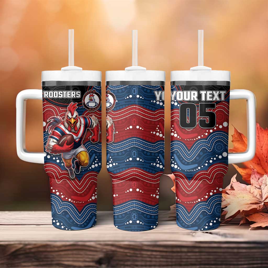 Custom Roosters Tumbler With Handle Chicken Mascot With Aboriginal Indigenous