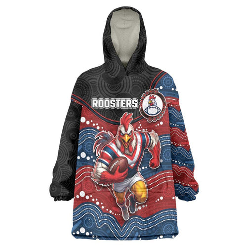 Custom Roosters Wearable Blanket Hoodie Chicken Mascot With Aboriginal Indigenous