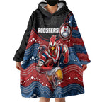 Custom Roosters Wearable Blanket Hoodie Chicken Mascot With Aboriginal Indigenous