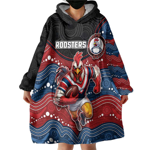 Custom Roosters Wearable Blanket Hoodie Chicken Mascot With Aboriginal Indigenous