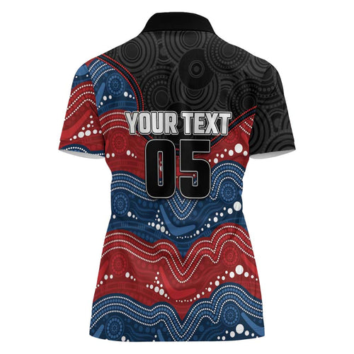 Custom Roosters Women Polo Shirt Chicken Mascot With Aboriginal Indigenous