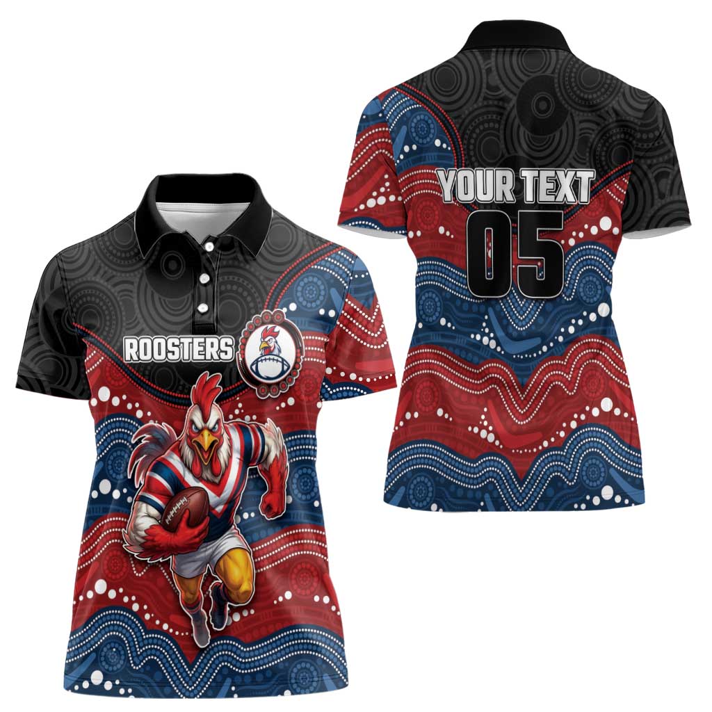 Custom Roosters Women Polo Shirt Chicken Mascot With Aboriginal Indigenous