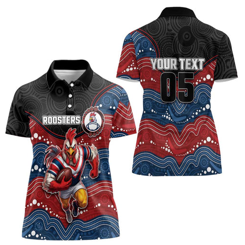Custom Roosters Women Polo Shirt Chicken Mascot With Aboriginal Indigenous