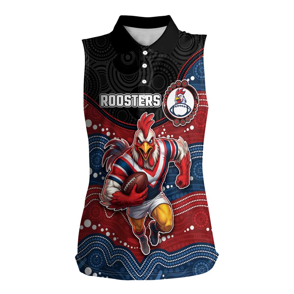 Custom Roosters Women Sleeveless Polo Shirt Chicken Mascot With Aboriginal Indigenous