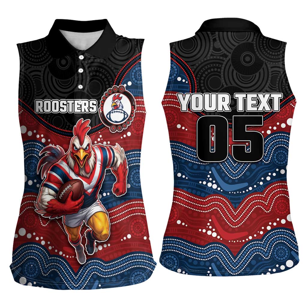 Custom Roosters Women Sleeveless Polo Shirt Chicken Mascot With Aboriginal Indigenous