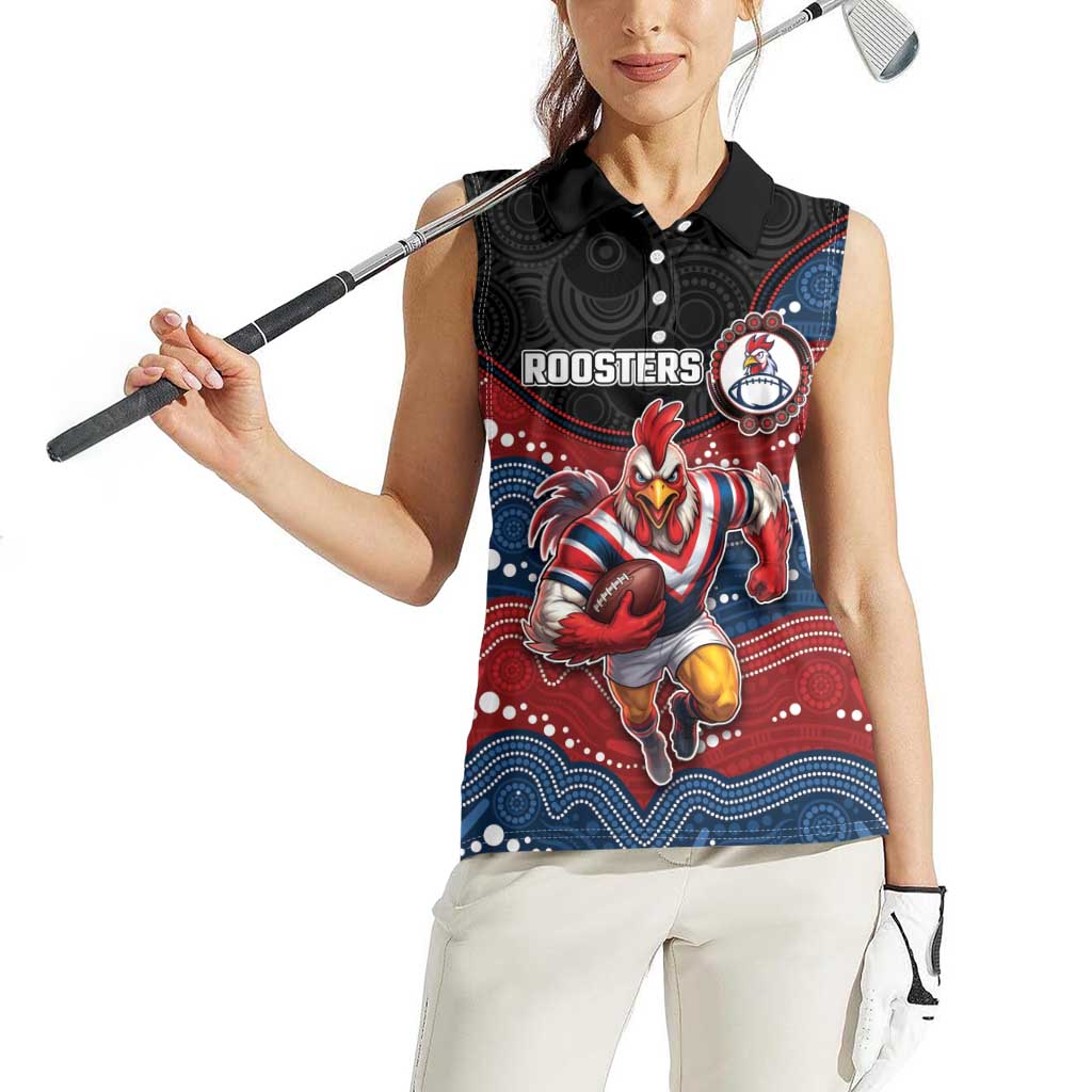 Custom Roosters Women Sleeveless Polo Shirt Chicken Mascot With Aboriginal Indigenous