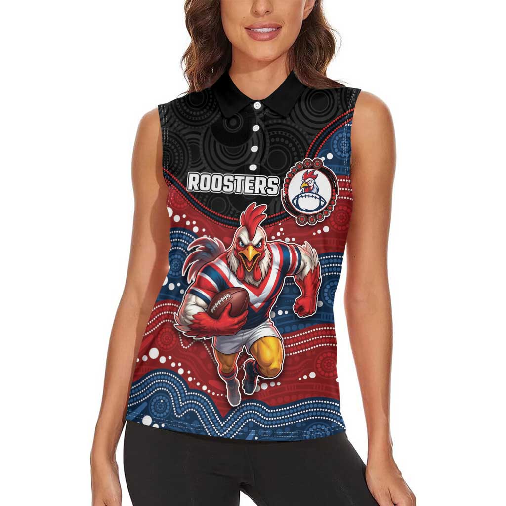 Custom Roosters Women Sleeveless Polo Shirt Chicken Mascot With Aboriginal Indigenous