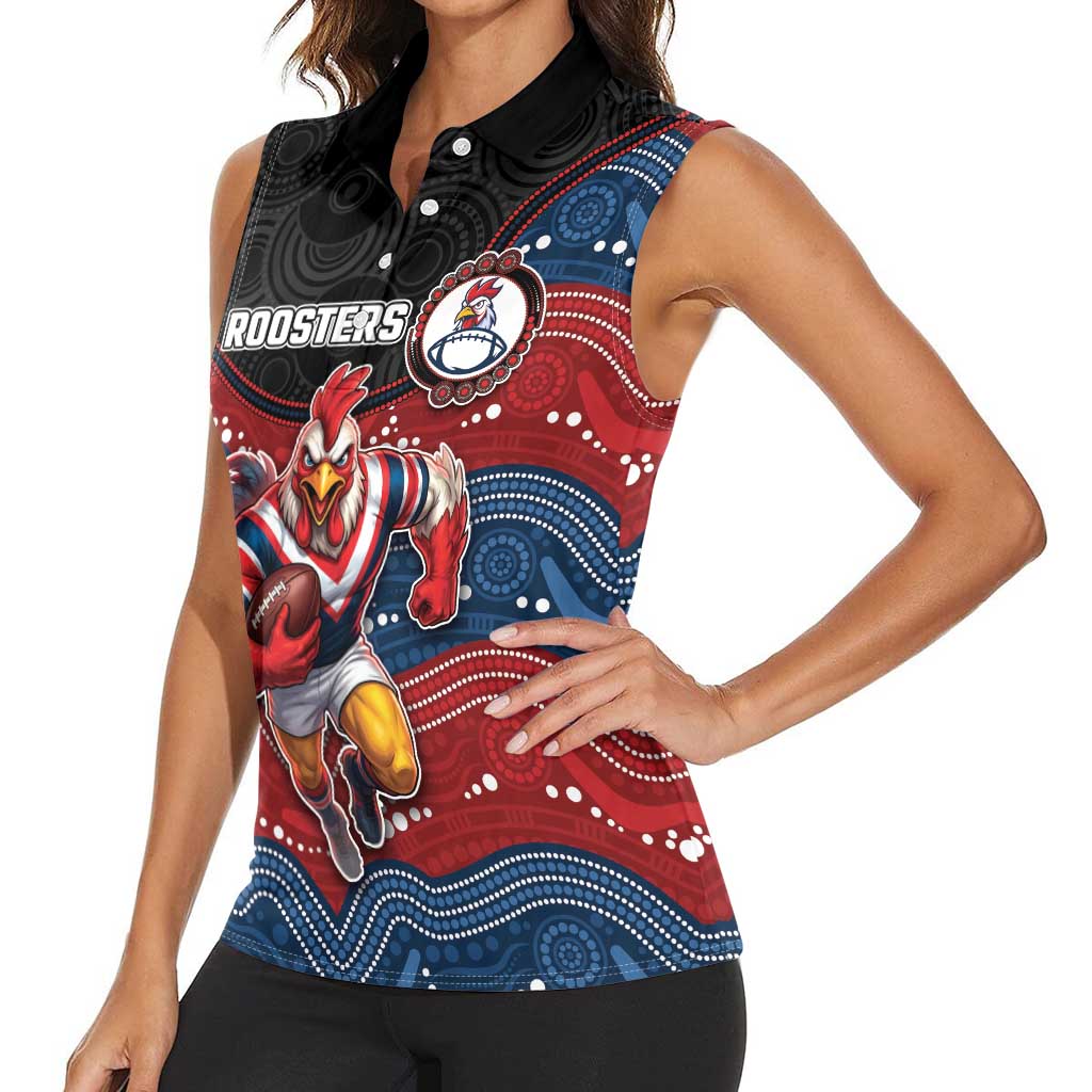 Custom Roosters Women Sleeveless Polo Shirt Chicken Mascot With Aboriginal Indigenous