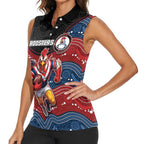Custom Roosters Women Sleeveless Polo Shirt Chicken Mascot With Aboriginal Indigenous