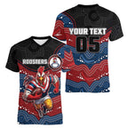 Custom Roosters Women V-Neck T-Shirt Chicken Mascot With Aboriginal Indigenous