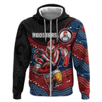Custom Roosters Zip Hoodie Chicken Mascot With Aboriginal Indigenous