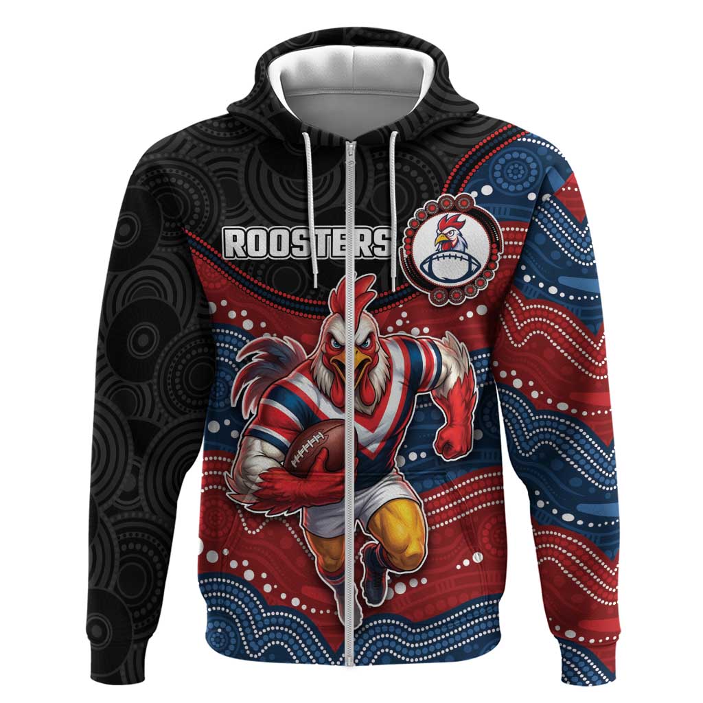 Custom Roosters Zip Hoodie Chicken Mascot With Aboriginal Indigenous