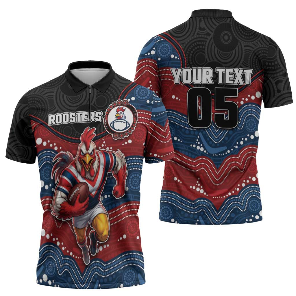Custom Roosters Zipper Polo Shirt Chicken Mascot With Aboriginal Indigenous