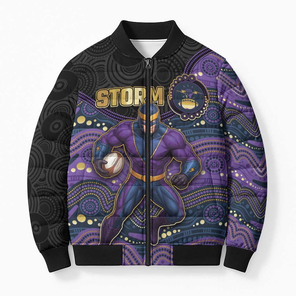 Custom Storm Bomber Puffer Jacket Warrior Mascot With Aboriginal Indigenous