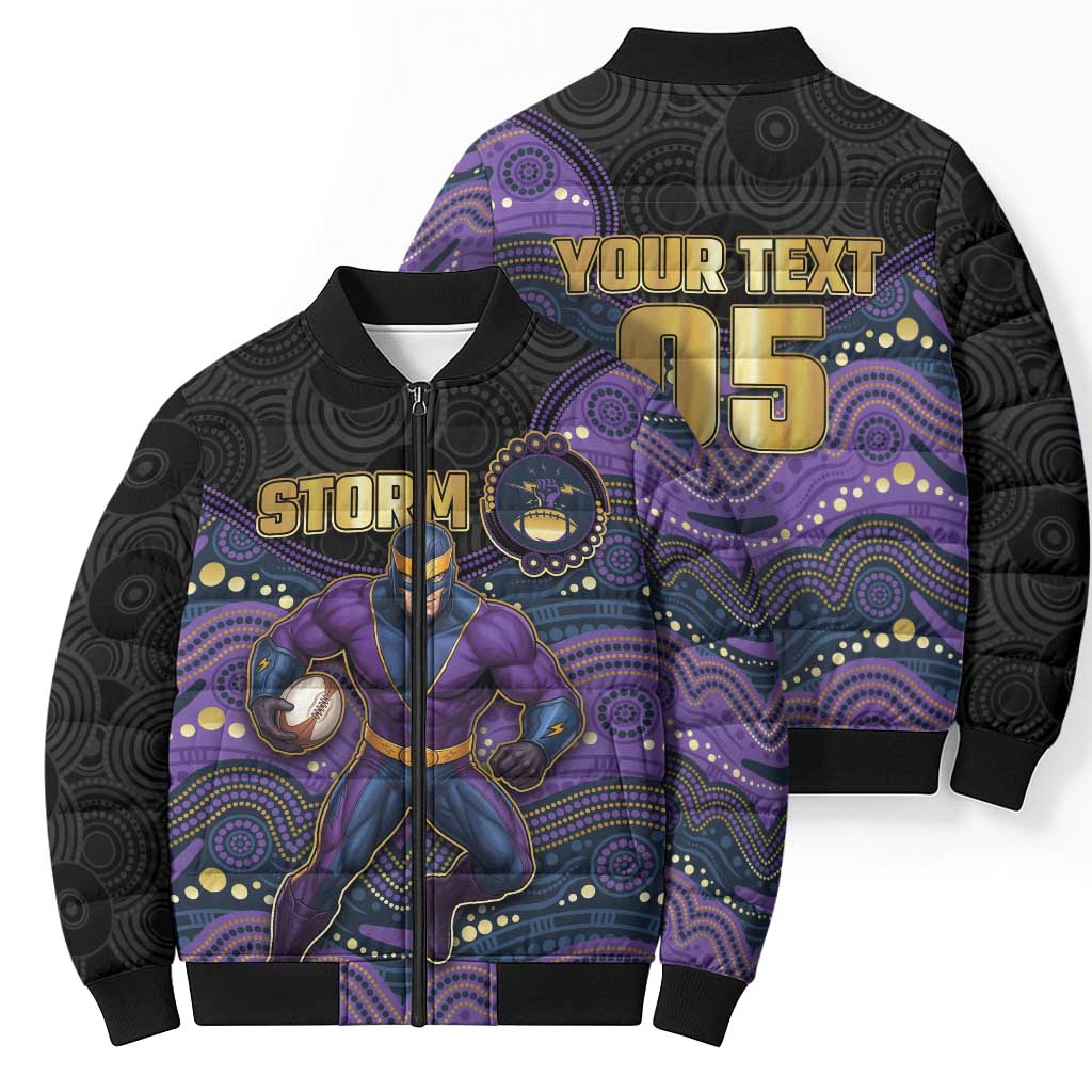 Custom Storm Bomber Puffer Jacket Warrior Mascot With Aboriginal Indigenous