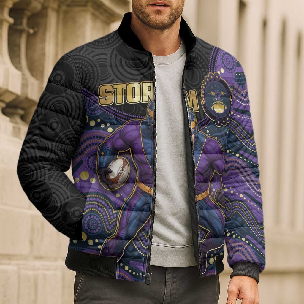 Custom Storm Bomber Puffer Jacket Warrior Mascot With Aboriginal Indigenous