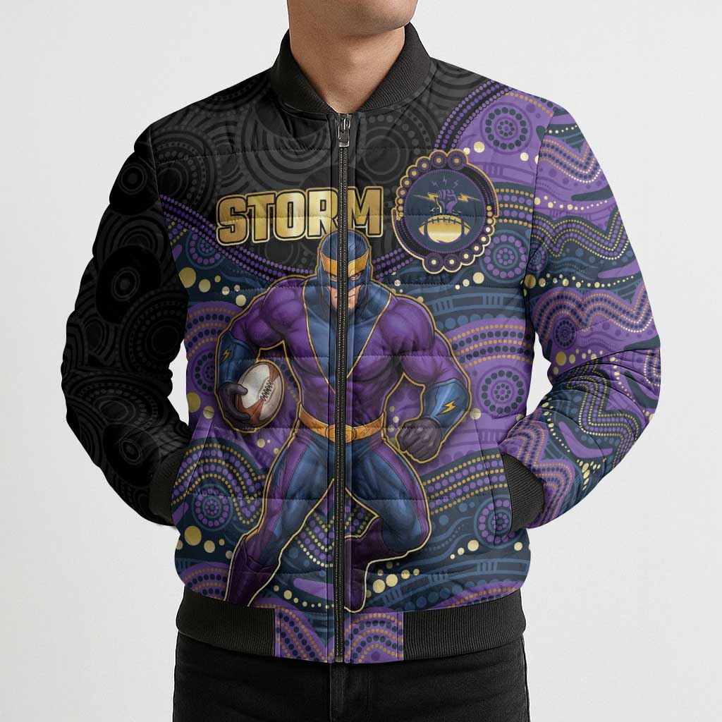 Custom Storm Bomber Puffer Jacket Warrior Mascot With Aboriginal Indigenous