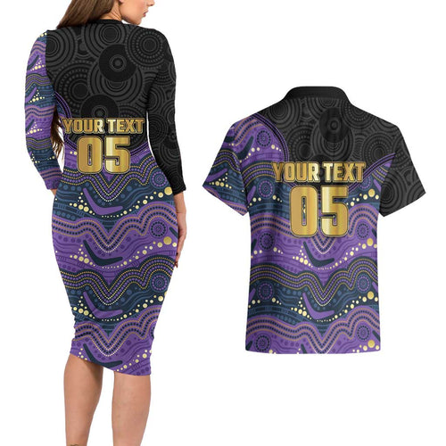Custom Storm Couples Matching Long Sleeve Bodycon Dress and Hawaiian Shirt Warrior Mascot With Aboriginal Indigenous