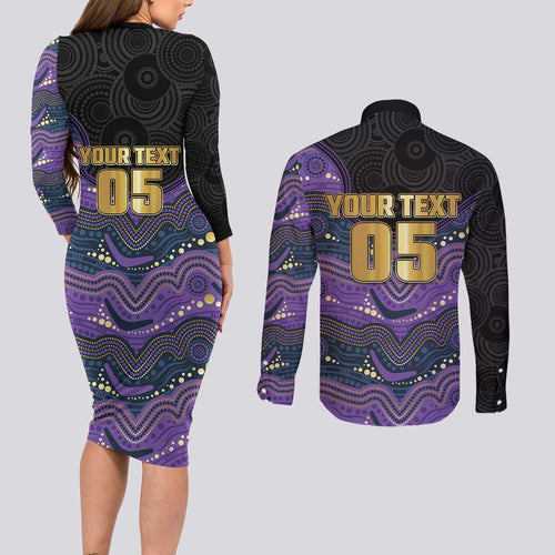 Custom Storm Couples Matching Long Sleeve Bodycon Dress and Long Sleeve Button Shirt Warrior Mascot With Aboriginal Indigenous