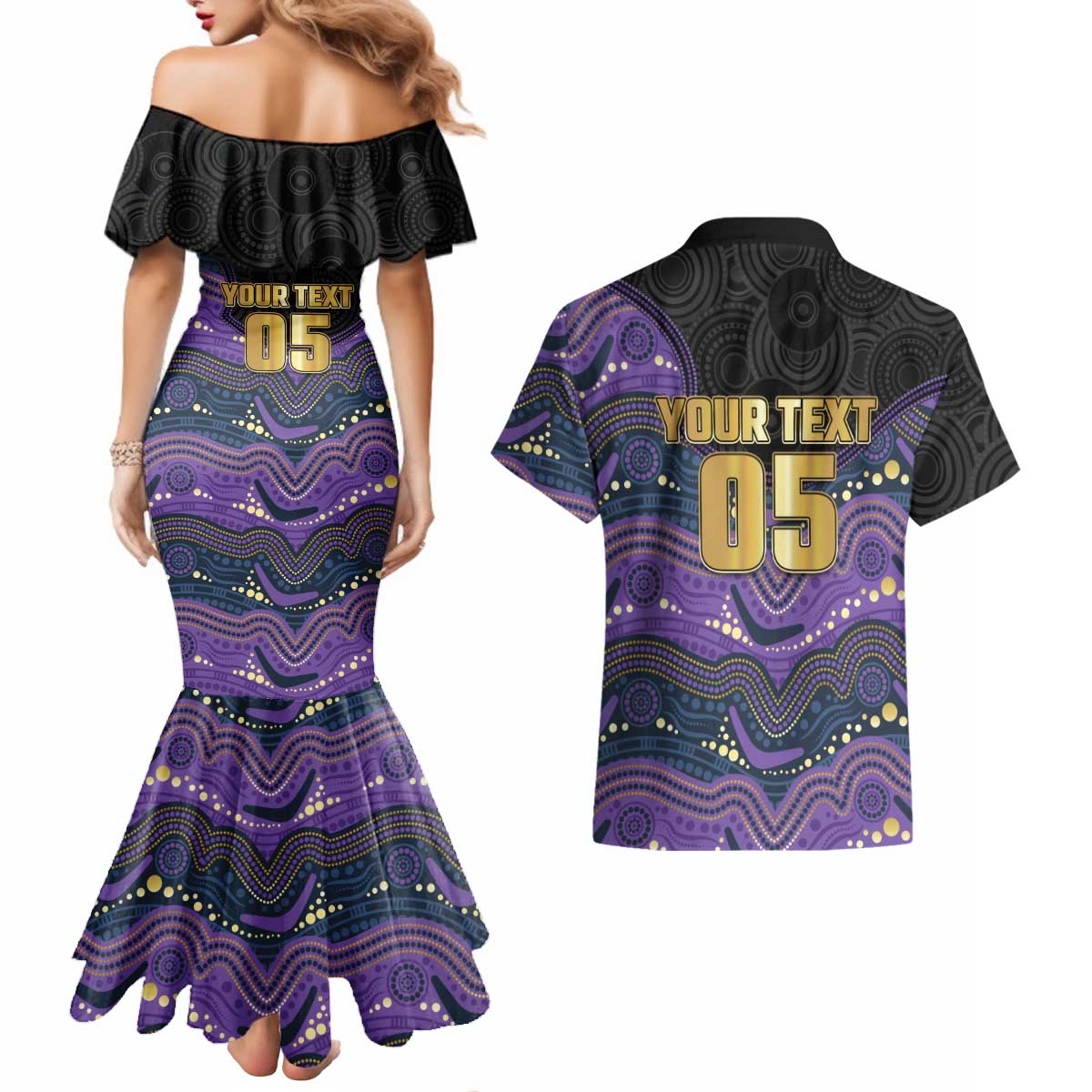 Custom Storm Couples Matching Mermaid Dress and Hawaiian Shirt Warrior Mascot With Aboriginal Indigenous