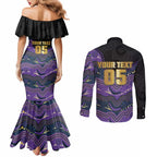 Custom Storm Couples Matching Mermaid Dress and Long Sleeve Button Shirt Warrior Mascot With Aboriginal Indigenous