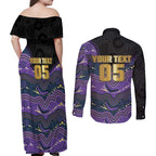 Custom Storm Couples Matching Off Shoulder Maxi Dress and Long Sleeve Button Shirt Warrior Mascot With Aboriginal Indigenous