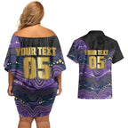 Custom Storm Couples Matching Off Shoulder Short Dress and Hawaiian Shirt Warrior Mascot With Aboriginal Indigenous