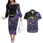 Custom Storm Couples Matching Off The Shoulder Long Sleeve Dress and Hawaiian Shirt Warrior Mascot With Aboriginal Indigenous