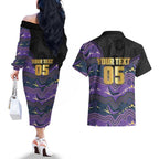 Custom Storm Couples Matching Off The Shoulder Long Sleeve Dress and Hawaiian Shirt Warrior Mascot With Aboriginal Indigenous