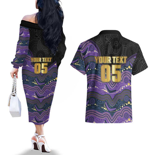 Custom Storm Couples Matching Off The Shoulder Long Sleeve Dress and Hawaiian Shirt Warrior Mascot With Aboriginal Indigenous