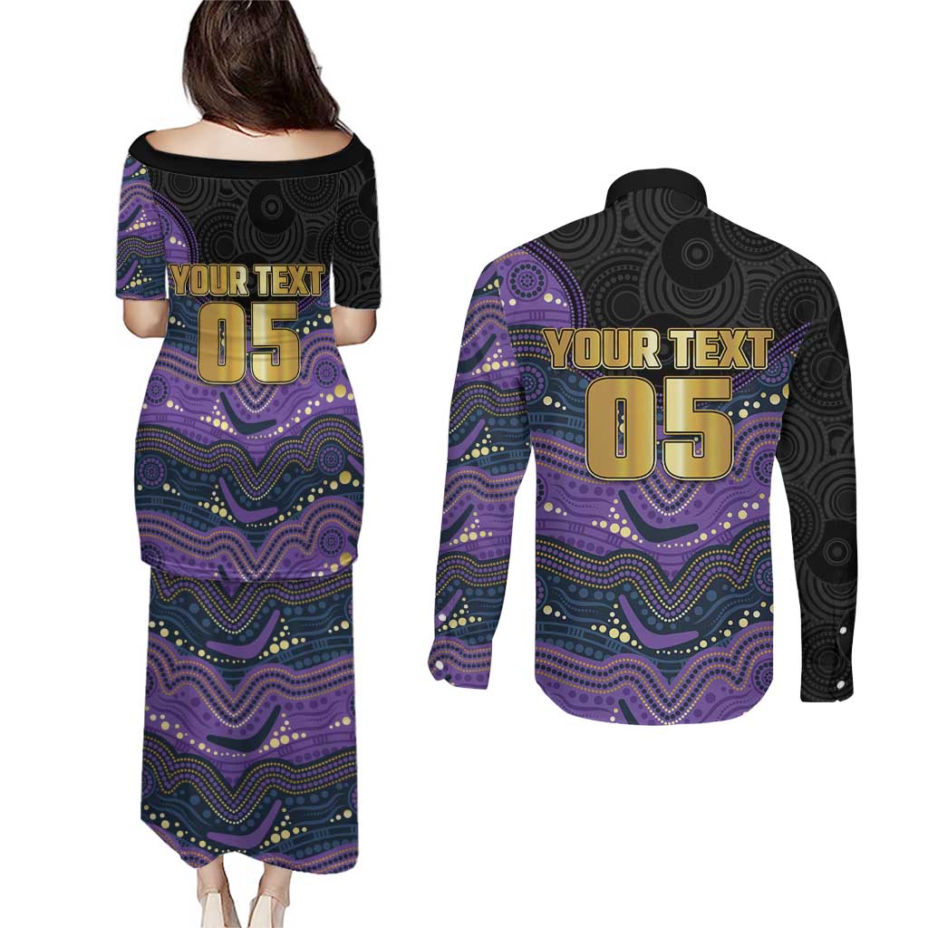 Custom Storm Couples Matching Puletasi and Long Sleeve Button Shirt Warrior Mascot With Aboriginal Indigenous