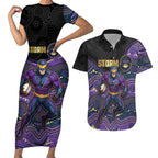 Custom Storm Couples Matching Short Sleeve Bodycon Dress and Hawaiian Shirt Warrior Mascot With Aboriginal Indigenous
